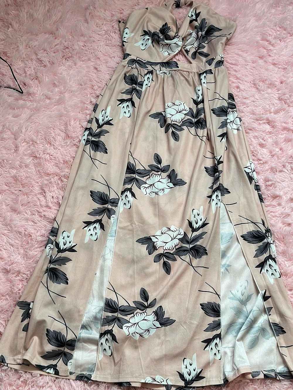Floral Maxi Dress in Pink & Black